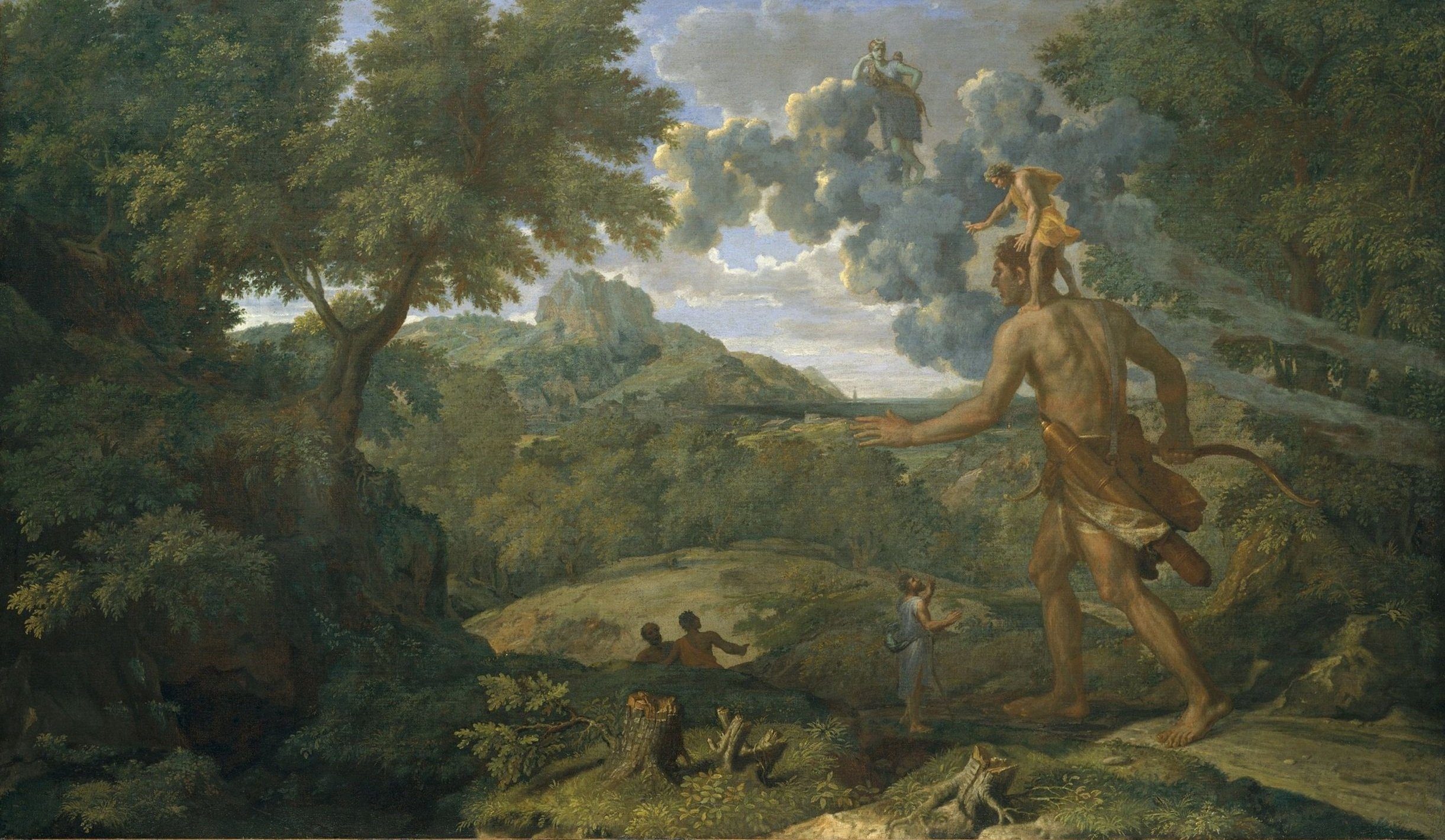 Blind Orion searching for the rising sun